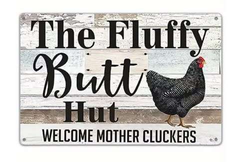 Personalized Chicken Metal Sign - Up to 7 Chickens - Gift Idea For Chicken Lover/Couple - Fluffy Butt Hut Last One In Is A Rotten Egg